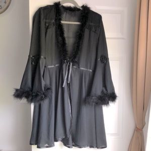 💋🌹Black lace open front kimono robe